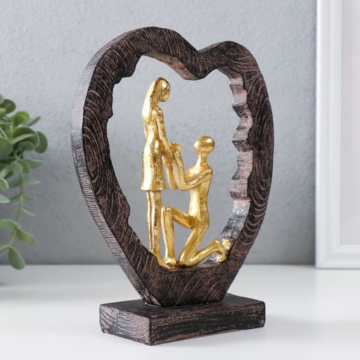 Фигурка полистоун Влюблённые в сердце - признание в любви, золото, 16?6?20 см