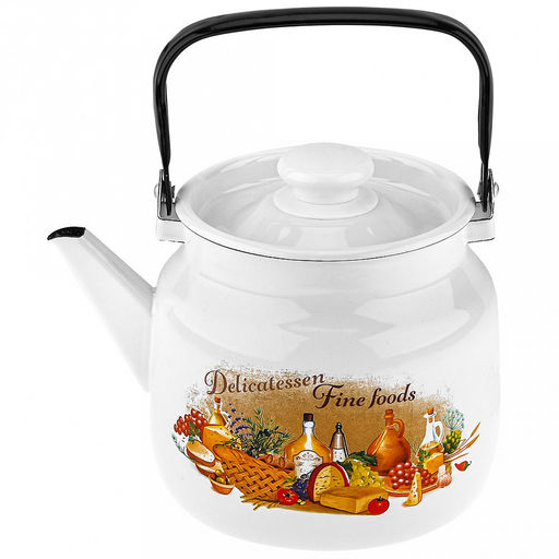 "Италия" Чайник эмалированный 3,5л, д19,4см, h16,2см, s0,08мм, двойной слой эмалевого покрытия, металлическая крышка с пластмассовой ручкой-кнопкой, металлическая подвижная ручка (Россия)