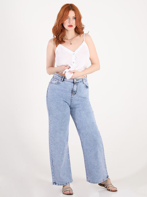 Джинсы голубые женские широкие больших размеров - Almond фото 3