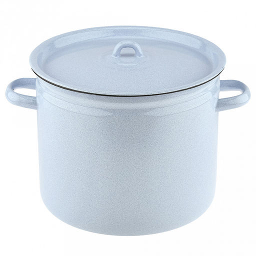 "Анютины глазки" Кастрюля эмалированная 9л, форма цилиндрическая, металлическая крышка, металлические ручки, белый рябчик (Россия)