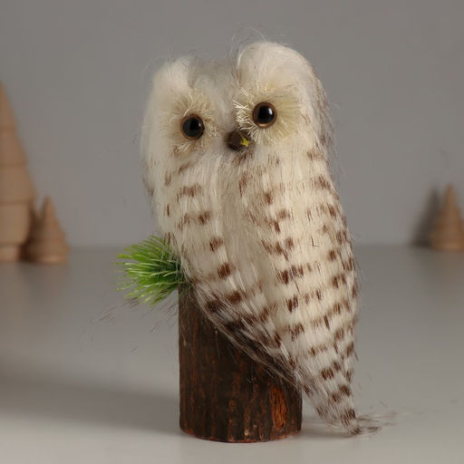 Фигурка Пушистик: Совушка Белая на пеньке, 8?7.5?15 см