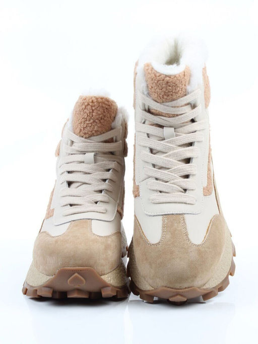 04-WG042-2M BEIGE/WHITE Кроссовки зимние женские (натуральная кожа, натуральная замша, 100% шерсть)
