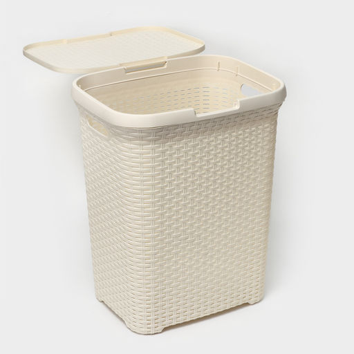Корзина бельевая, 60 л, 34.6×44.5×56 см, с крышкой, слоновая кость