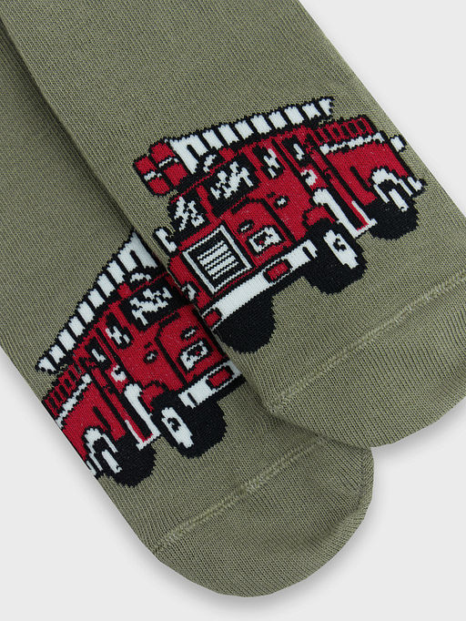 Цена за 5 пар! Носки детские оливковые с рисунком пожарной машины - Mark formelle фото 5