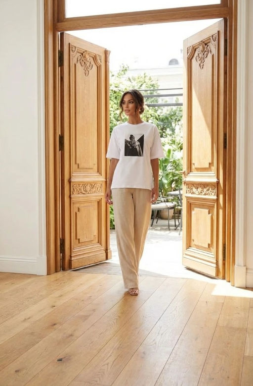 K13346 Футболка свободного кроя БЕЛЫЙ