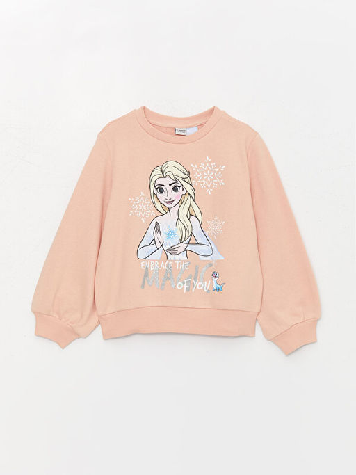 Bisiklet Yaka Elsa Bask?l? Uzun Kollu K?z ?ocuk Sweatshirt