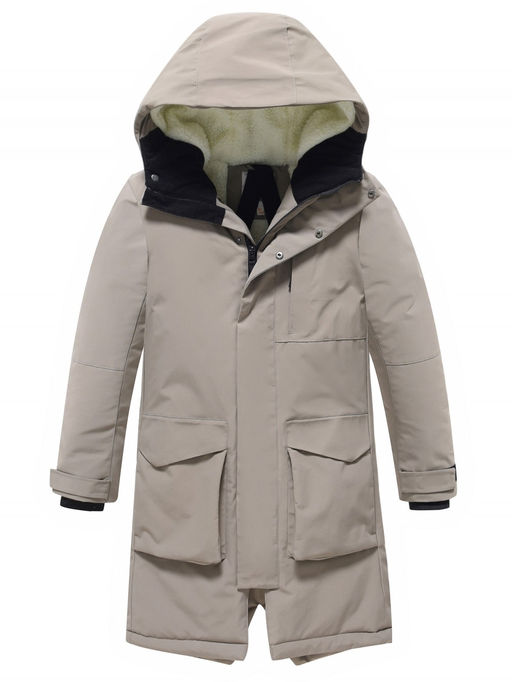 Парка зимняя подростковая для мальчика с капюшоном бежевого цвета 9539B - Mtforce фото 8