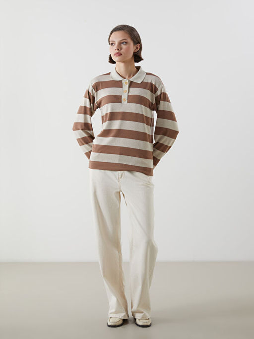 Polo Yaka ?izgili Kad?n Ti??rt