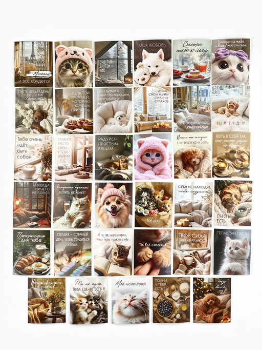 Набор мини-открыток в коробке со скрепками «Котики», 35 штук, 8 x 10 см