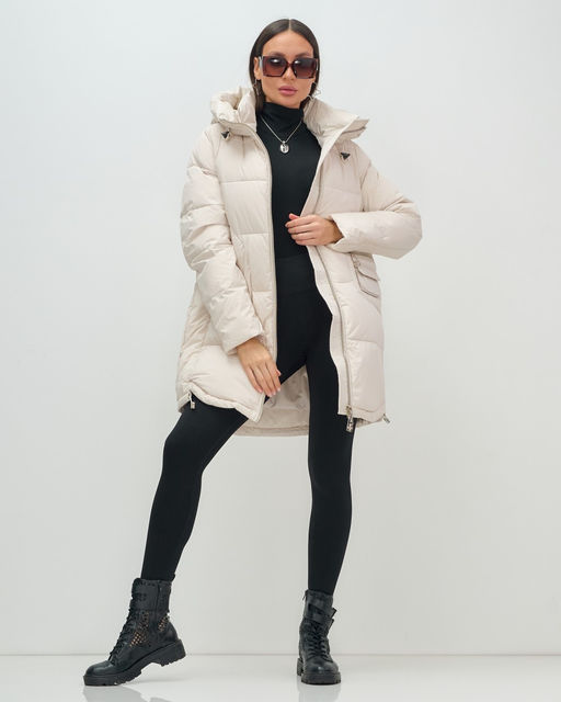 Куртка зимняя женская с капюшоном модная бежевого цвета 3193B - Visdeer фото 19