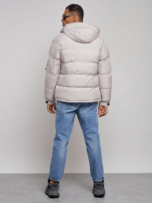 Куртка спортивная болоньевая мужская зимняя с капюшоном светло-бежевого цвета 3111SB - Wonderrman фото 5