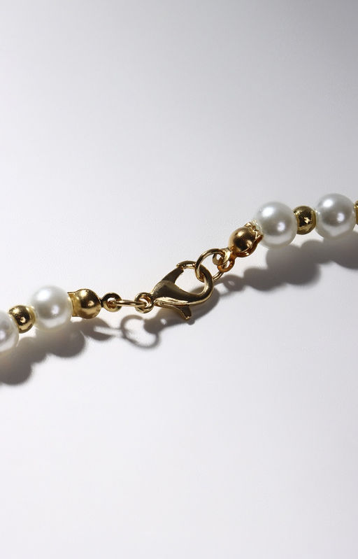 Бусы Жемчуг дуэт бусин, шар №6, белые в золоте, 53 см