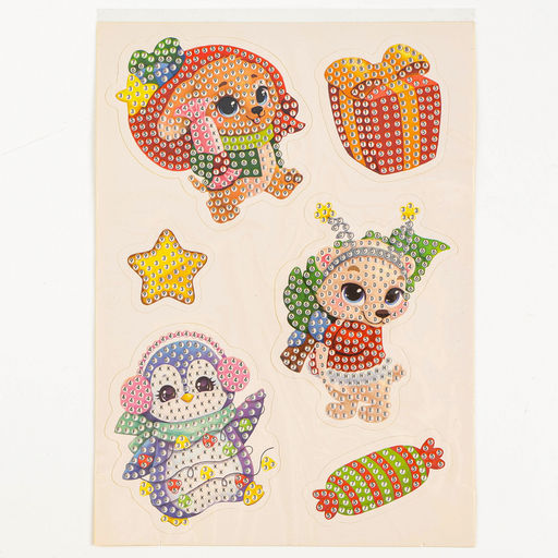 Алмазная мозаика - стикер на новый год для детей с частичным заполнением Волшебные зверята!, набор для творчества