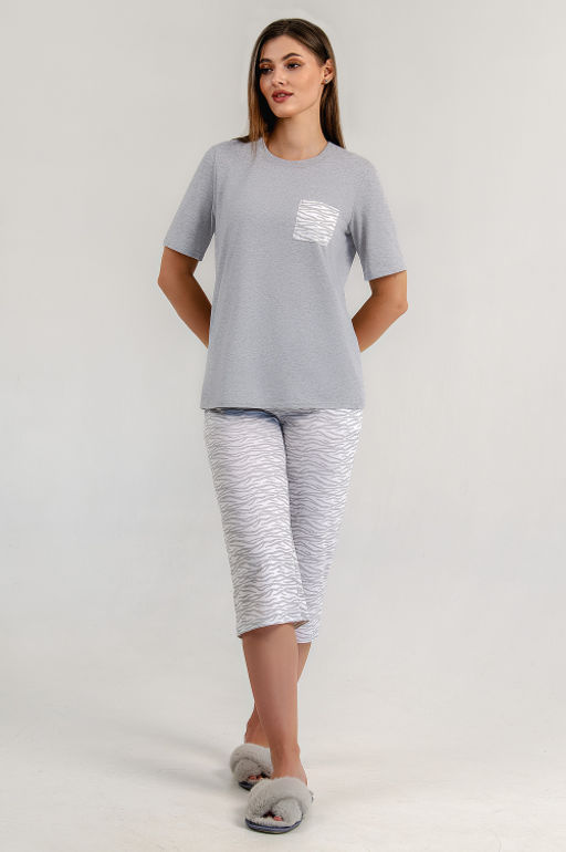 Арт. 9166 Пижама с бриджами 44-50 (4 шт) Цвет:серый,белый