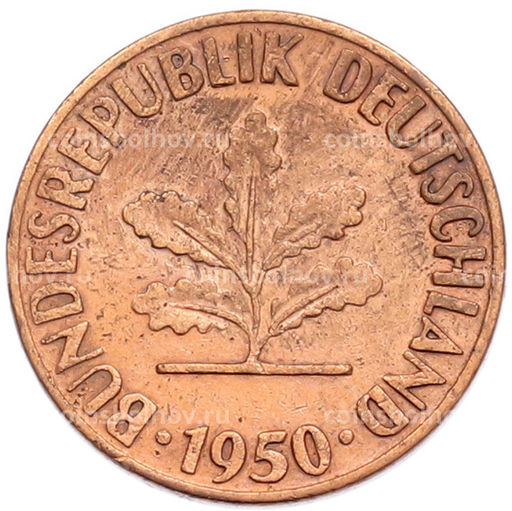 Монета 1 пфенниг 1950 года D Западная Германия (ФРГ)
