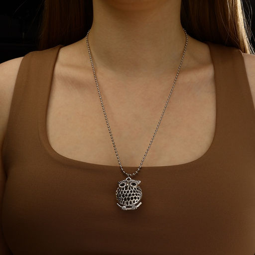 Кулон «Сова круглая» art, цвет серебро чернёное, 44 см