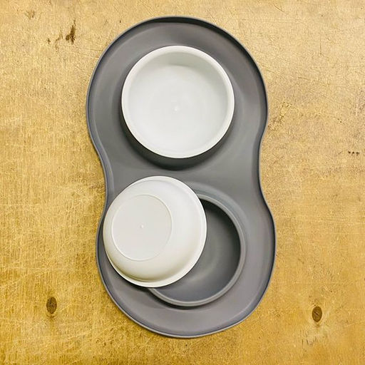 Двойная миска на силиконовой нескользящей подставке розовая 43х25х5см