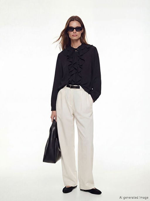 Ba?lamal? Yaka F?rf?rl? Oversize Bluz