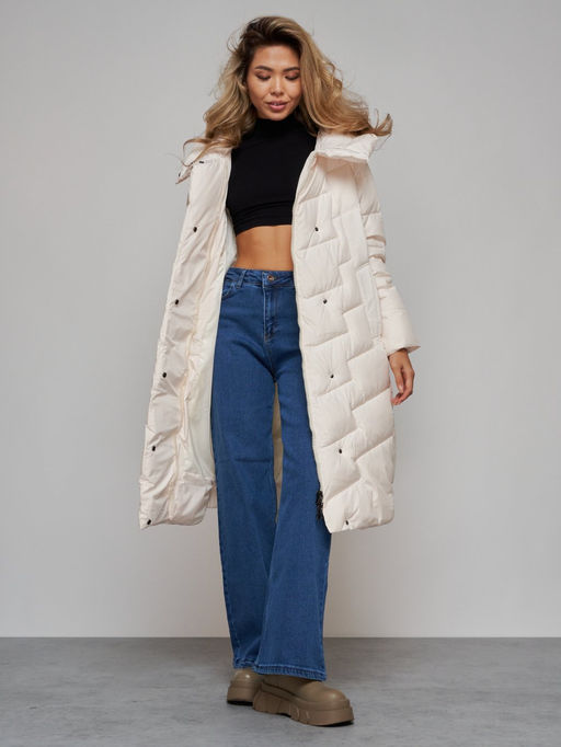 Пальто утепленное молодежное зимнее женское бежевого цвета 52355B - Holdluck фото 22