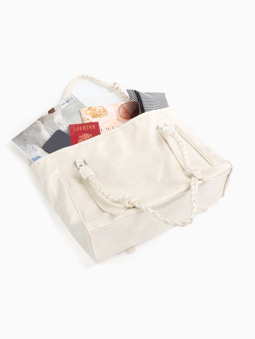 Сумка - шоппер женская на молнии, 44×10×29 см, однотонная, белая