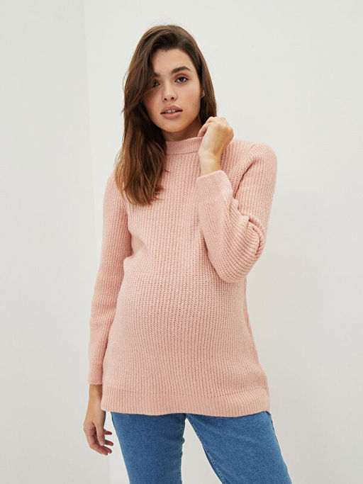 Bisiklet Yaka D?z Uzun Kollu Hamile Triko Kazak