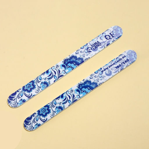 Цена за 5 шт. Пилка для ногтей «Гжель», прямая, 180/240 грит, 18 см, разноцветная