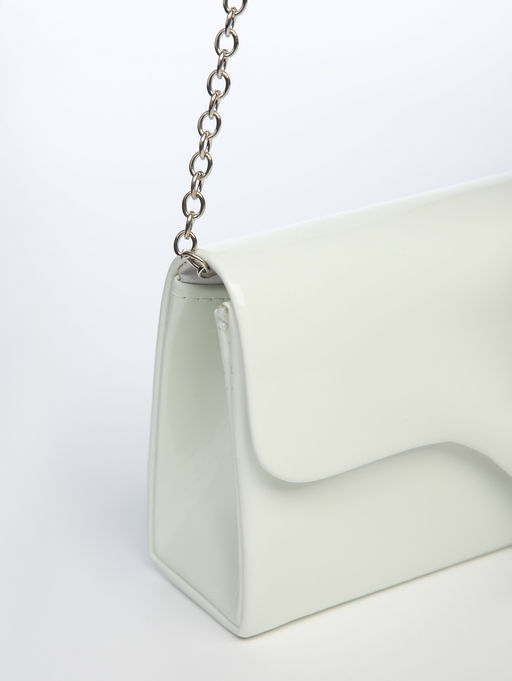 Сумка-клатч женская вечерняя на магните, на длинной цепочке, лаковая, однотонная, белая