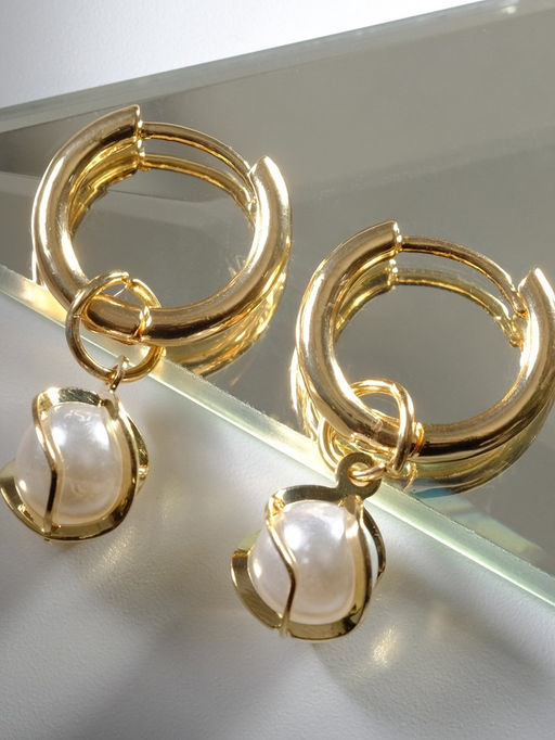 Серьги со съёмным элементом Трансформер жемчужина в нитях, белые в золоте