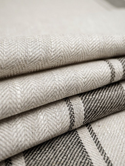 Льняной жаккард "Черная полоска" цв.натуральный, ш.1.5м, лен-100%, 170гр/м.кв