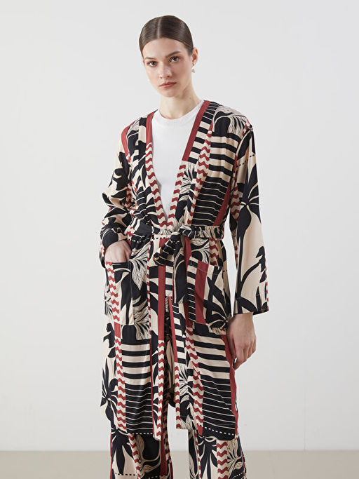 ?al Yaka Desenli Oversize Kad?n Kimono