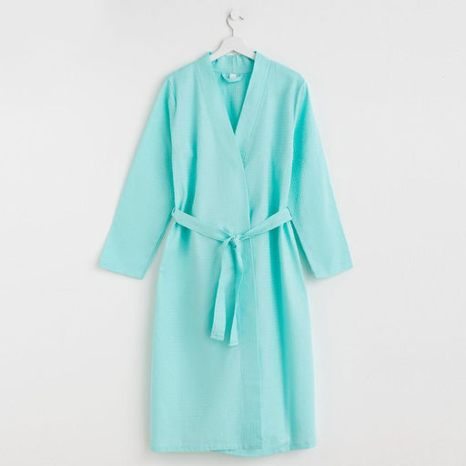 Халат вафельный женский удлинённый Экономь и Я размер 42-44, цвет небесный, 100% хлопок, 200 г/м²