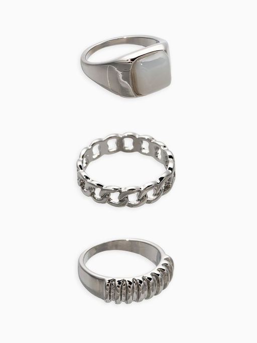 Набор колец 3 шт "Новый стиль" цепь, размер МИКС, цвет белый в серебре