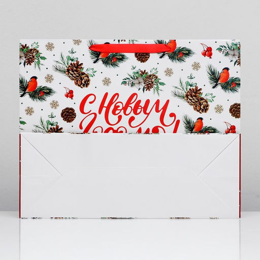 Пакет подарочный новогодний ламинированный горизонтальный «Снегири», 49×40×19 см