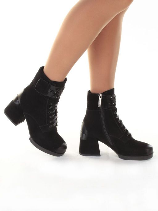 04-R135-1 BLACK Ботинки зимние женские (натуральная замша, натуральный мех) - Фабричный китай фото 3