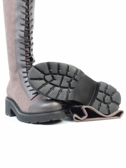 01-M06 GREY Ботинки демисезонные женские высокие (натуральная кожа, велюр, байка) - No name фото 13