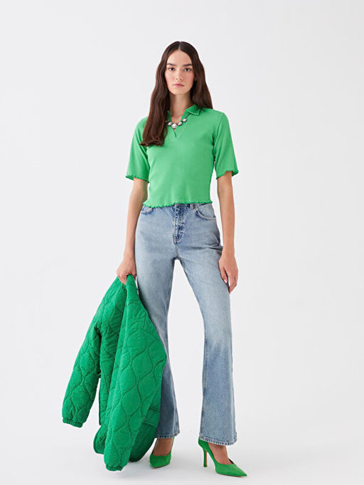 Polo Yaka D?z K?sa Kollu Kad?n Ti??rt