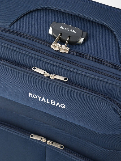 Чемодан на колёсах Royalbag большой 104 л (L), на молнии, с увеличением, кодовый замок, 4 колеса, синий