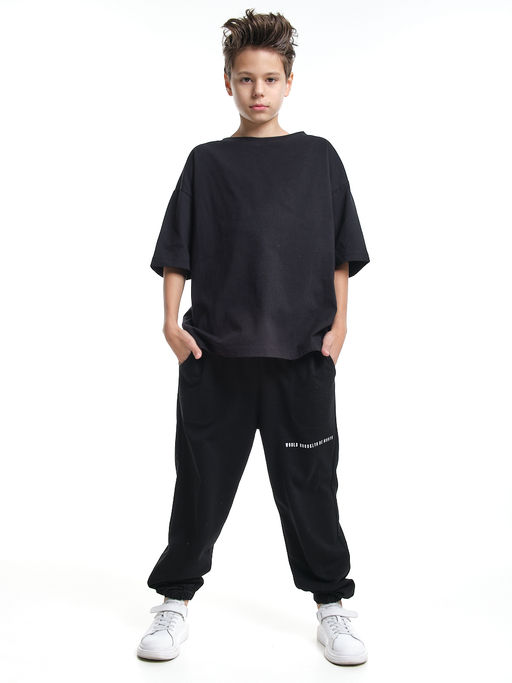 Универсальная базовая футболка оверсайз 22-1892 черный - Mini maxi фото 2