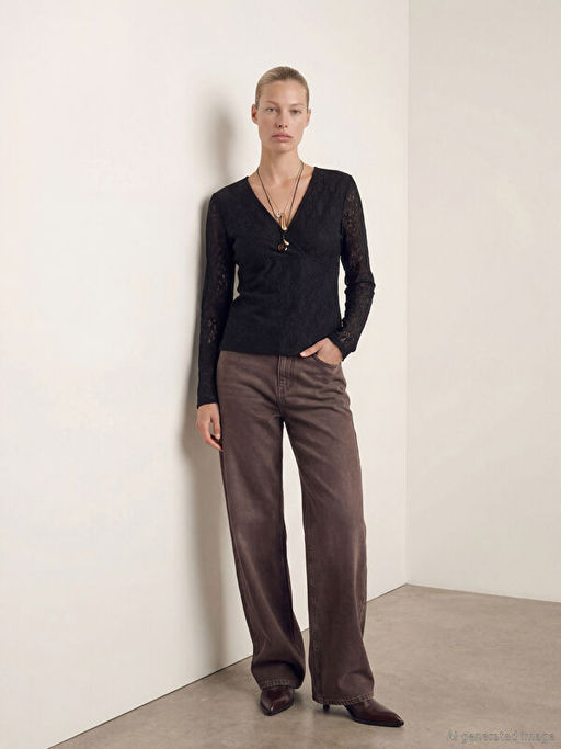 Kruvaze Yaka Dantelli Bluz