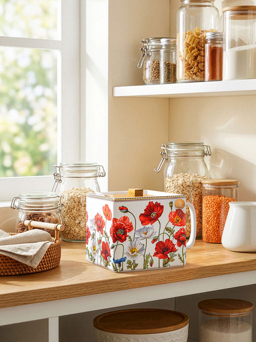Банка д/сыпучих прод. 1 л 16,5х15,5х11,5 см Маки, с откид. бамбук. крыш.+ложка NEW BONE CHINA - Elan gallery фото 16