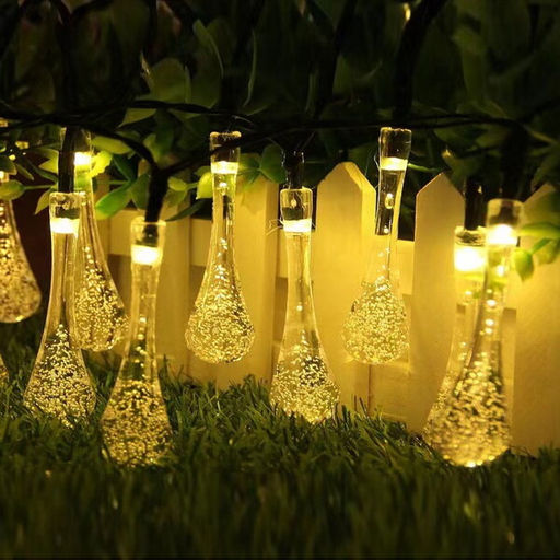 Гирлянда для улицы "Капля росы" 3 м 20 ламп LED чёрный провод, 2 реж.,IP55, Теплый белый (солнечная батарея)