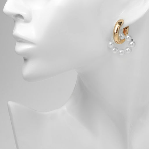 Серьги со съёмным элементом Трансформер цветок, цвет бело-синий в золоте - Qf фото 3