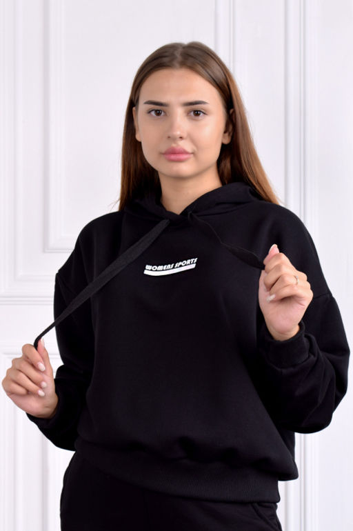 Арт. 1593 Худи женскоес капюшоном 44-52 (5 шт) Цвет:черный - Калинка фото 2