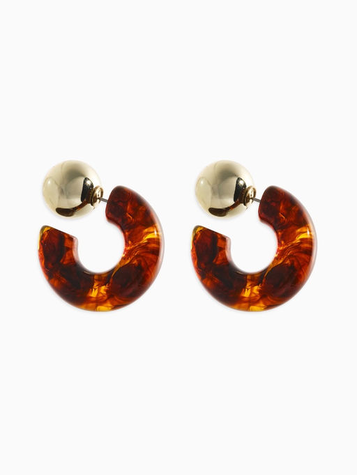 Цена за 2 шт. Серьги акрил «Полукольцо с бусиной №14», коричневые в золоте