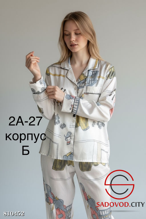 Пижама женская с длинным рукавом, выполнена из шёлка, включает брюки и рубашку. - Bruno фото 2