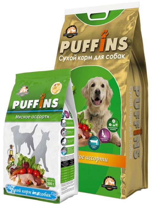 Puffins сухой корм д\соб. 15 кг Мясное ассорти 4610003546243