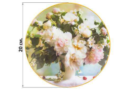 Тарелка декор. 20*20*2 см "Букет пионов" круг + крючок + подставка