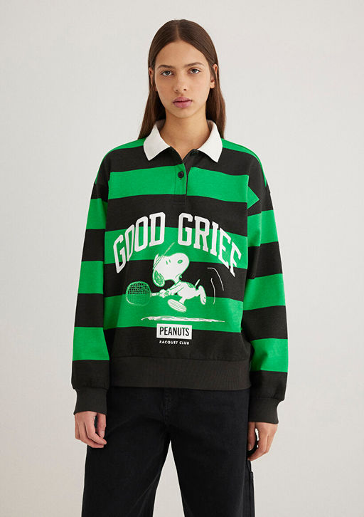 Peanuts Bask?l? Siyah Sweatshirt - Mavi фото 4