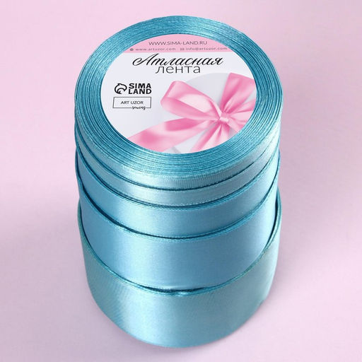 Набор атласных лент, 5 шт., 6/10/20/40/50 мм, 23±1 м, голубой