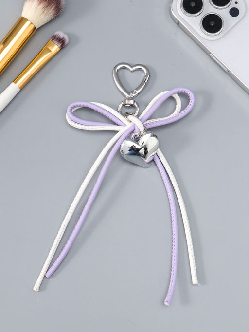 Брелок на карабине "Двойной бант с сердцем" бело-сиреневый 14х9х1,5 см